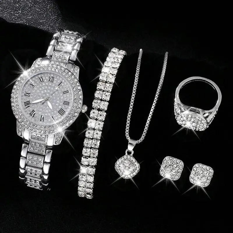 Women's Diamond Fashion Roman Quartz Watch Five-piece Set