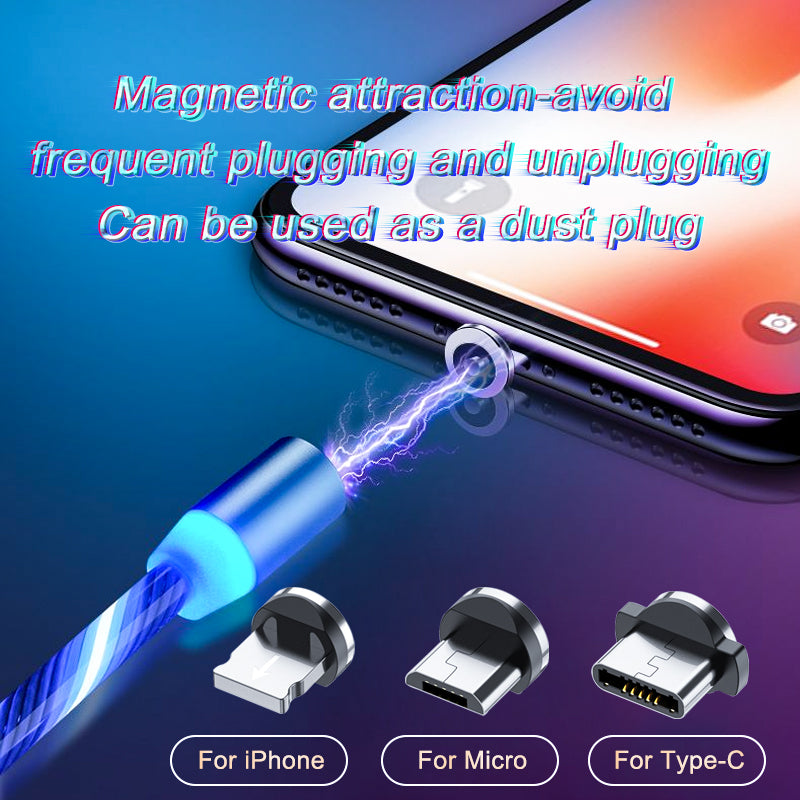 Magnetic Charging Cable Streamer Fast Charging Cable Lighting Micro USB Cable LED Magnet Charger Type-C Cable