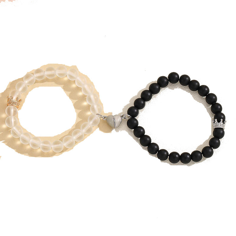 Fashion Jewelry 2pcs Handmade Crown Beaded Charms Bracelet Luminou Heart Glow In The Dark Couple Bracelet For Lovers.